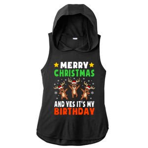 Merry Christmas And Yes ItS My Birthday Christmas Pajamas Gift Ladies PosiCharge Tri-Blend Wicking Draft Hoodie Tank