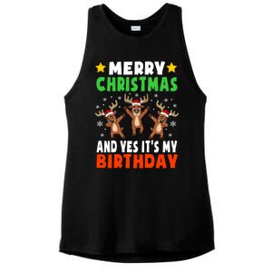 Merry Christmas And Yes ItS My Birthday Christmas Pajamas Gift Ladies PosiCharge Tri-Blend Wicking Tank