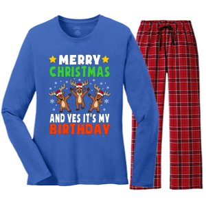 Merry Christmas And Yes ItS My Birthday Christmas Pajamas Gift Women's Long Sleeve Flannel Pajama Set 