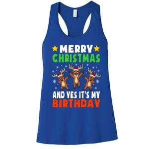 Merry Christmas And Yes ItS My Birthday Christmas Pajamas Gift Women's Racerback Tank