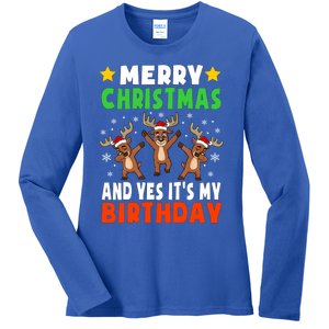 Merry Christmas And Yes ItS My Birthday Christmas Pajamas Gift Ladies Long Sleeve Shirt