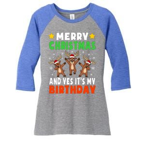 Merry Christmas And Yes ItS My Birthday Christmas Pajamas Gift Women's Tri-Blend 3/4-Sleeve Raglan Shirt