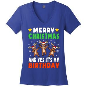 Merry Christmas And Yes ItS My Birthday Christmas Pajamas Gift Women's V-Neck T-Shirt