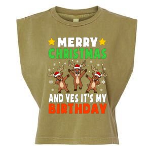 Merry Christmas And Yes ItS My Birthday Christmas Pajamas Gift Garment-Dyed Women's Muscle Tee