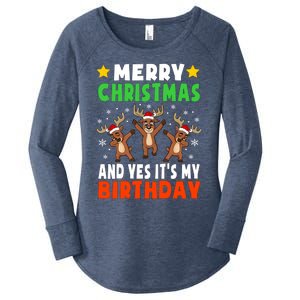 Merry Christmas And Yes ItS My Birthday Christmas Pajamas Gift Women's Perfect Tri Tunic Long Sleeve Shirt