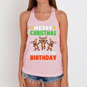 Merry Christmas And Yes ItS My Birthday Christmas Pajamas Gift Women's Knotted Racerback Tank