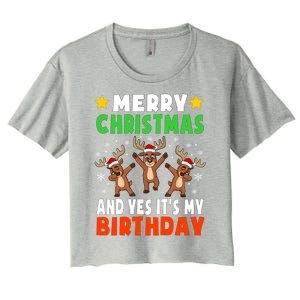 Merry Christmas And Yes ItS My Birthday Christmas Pajamas Gift Women's Crop Top Tee