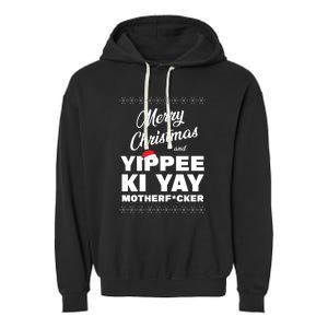 Merry Christmas And Yippee Ki Yay Funny Garment-Dyed Fleece Hoodie