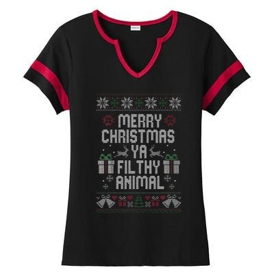 Merry Christmas Animal Filthy Ya Xmas Pajama Ladies Halftime Notch Neck Tee