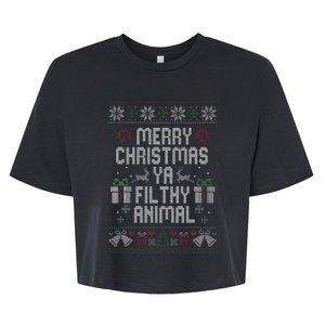 Merry Christmas Animal Filthy Ya Xmas Pajama Bella+Canvas Jersey Crop Tee