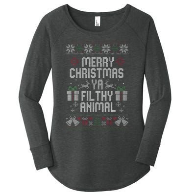 Merry Christmas Animal Filthy Ya Xmas Pajama Women's Perfect Tri Tunic Long Sleeve Shirt