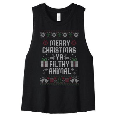 Merry Christmas Animal Filthy Ya Xmas Pajama Women's Racerback Cropped Tank