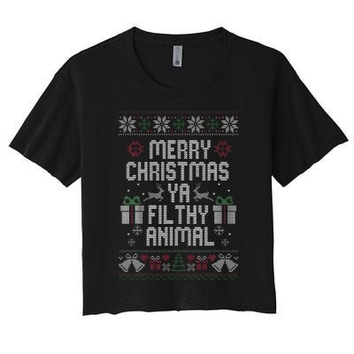 Merry Christmas Animal Filthy Ya Xmas Pajama Women's Crop Top Tee