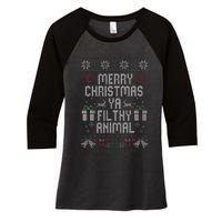 Merry Christmas Animal Filthy Ya Xmas Pajama Women's Tri-Blend 3/4-Sleeve Raglan Shirt