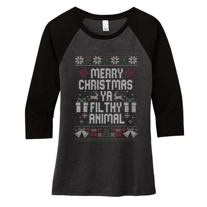 Merry Christmas Animal Filthy Ya Xmas Pajama Women's Tri-Blend 3/4-Sleeve Raglan Shirt