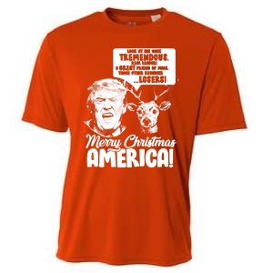 Merry Christmas America Trump Reindeer Cooling Performance Crew T-Shirt