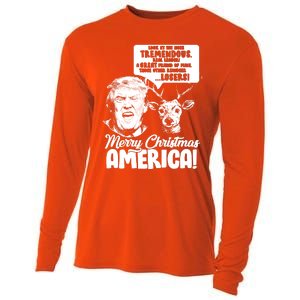 Merry Christmas America Trump Reindeer Cooling Performance Long Sleeve Crew