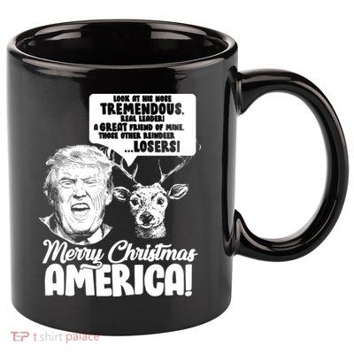 Merry Christmas America Trump Reindeer 11oz C Handle Ceramic Mug