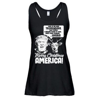 Merry Christmas America Trump Reindeer Ladies Essential Flowy Tank