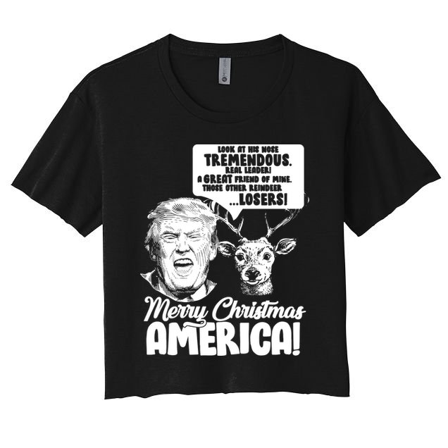 Merry Christmas America Trump Reindeer Crop Top