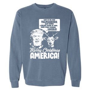 Merry Christmas America Trump Reindeer Garment-Dyed Sweatshirt