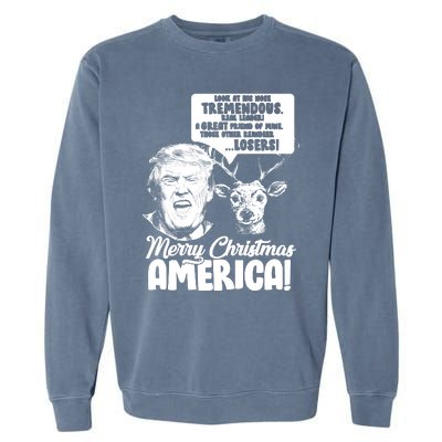 Merry Christmas America Trump Reindeer Garment-Dyed Sweatshirt