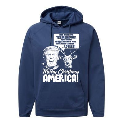 Merry Christmas America Trump Reindeer Performance Fleece Hoodie