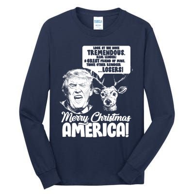 Merry Christmas America Trump Reindeer Tall Long Sleeve T-Shirt