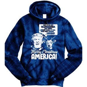 Merry Christmas America Trump Reindeer Tie Dye Hoodie