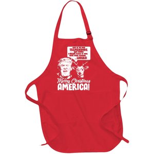 Merry Christmas America Trump Reindeer Full-Length Apron With Pockets