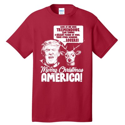 Merry Christmas America Trump Reindeer Tall T-Shirt