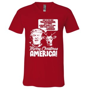 Merry Christmas America Trump Reindeer V-Neck T-Shirt