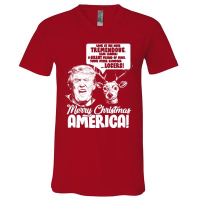 Merry Christmas America Trump Reindeer V-Neck T-Shirt