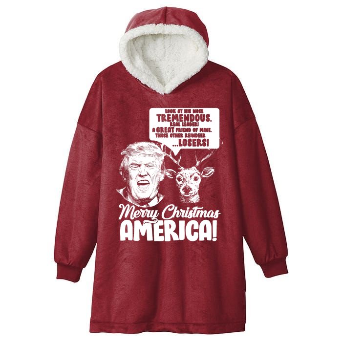 Merry Christmas America Trump Reindeer Hooded Wearable Blanket