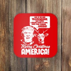 Merry Christmas America Trump Reindeer Coaster