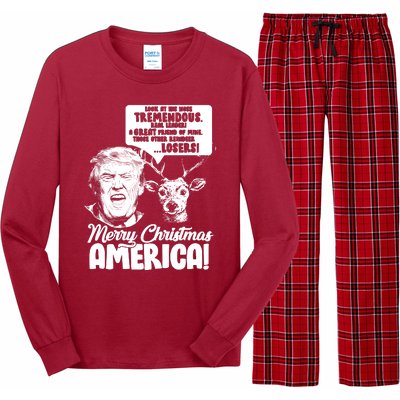 Merry Christmas America Trump Reindeer Long Sleeve Pajama Set