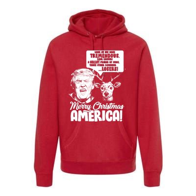 Merry Christmas America Trump Reindeer Premium Hoodie