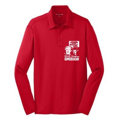 Merry Christmas America Trump Reindeer Silk Touch Performance Long Sleeve Polo