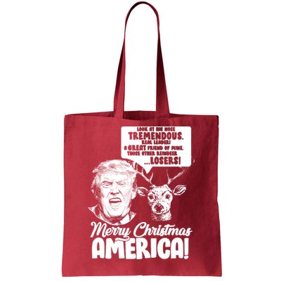 Merry Christmas America Trump Reindeer Tote Bag