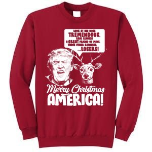 Merry Christmas America Trump Reindeer Tall Sweatshirt