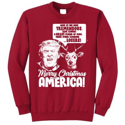 Merry Christmas America Trump Reindeer Tall Sweatshirt