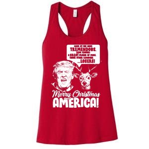 Merry Christmas America Trump Reindeer Women's Racerback Tank