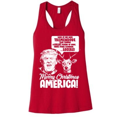 Merry Christmas America Trump Reindeer Womens Tank Top