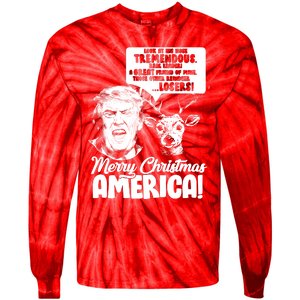 Merry Christmas America Trump Reindeer Tie-Dye Long Sleeve Shirt