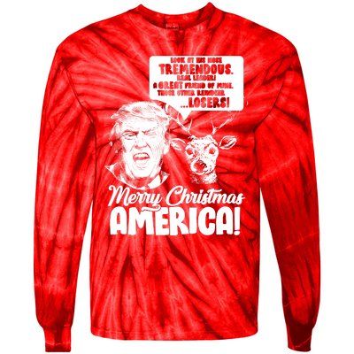 Merry Christmas America Trump Reindeer Tie-Dye Long Sleeve Shirt