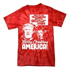 Merry Christmas America Trump Reindeer Tie-Dye T-Shirt