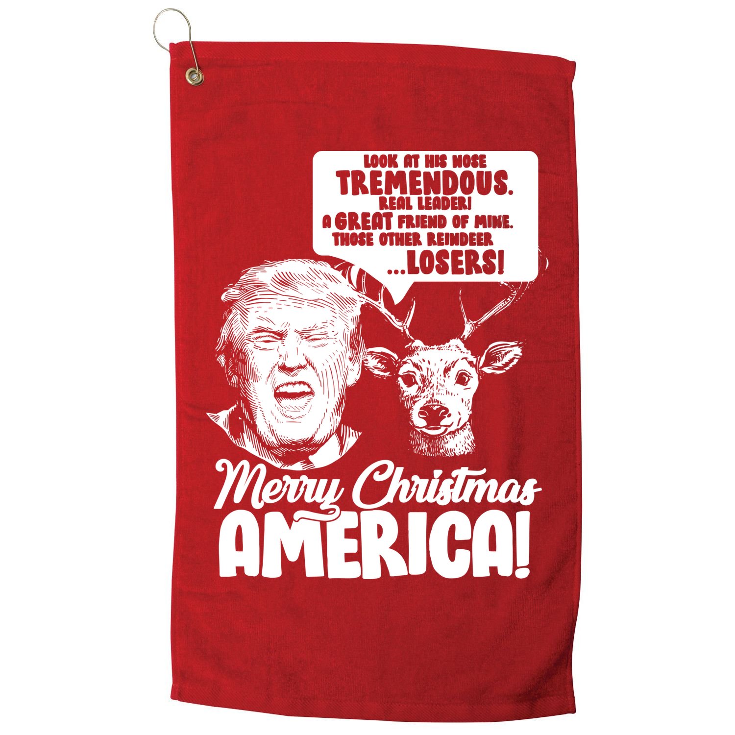 Merry Christmas America Trump Reindeer Golf Towel