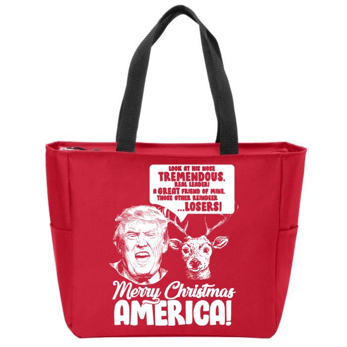 Merry Christmas America Trump Reindeer Zip Tote Bag