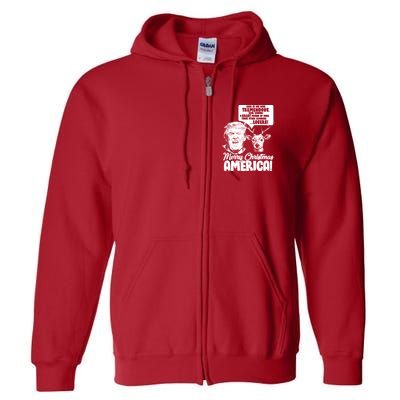 Merry Christmas America Trump Reindeer Full Zip Hoodie
