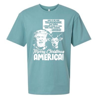 Merry Christmas America Trump Reindeer Sueded Cloud Jersey T-Shirt